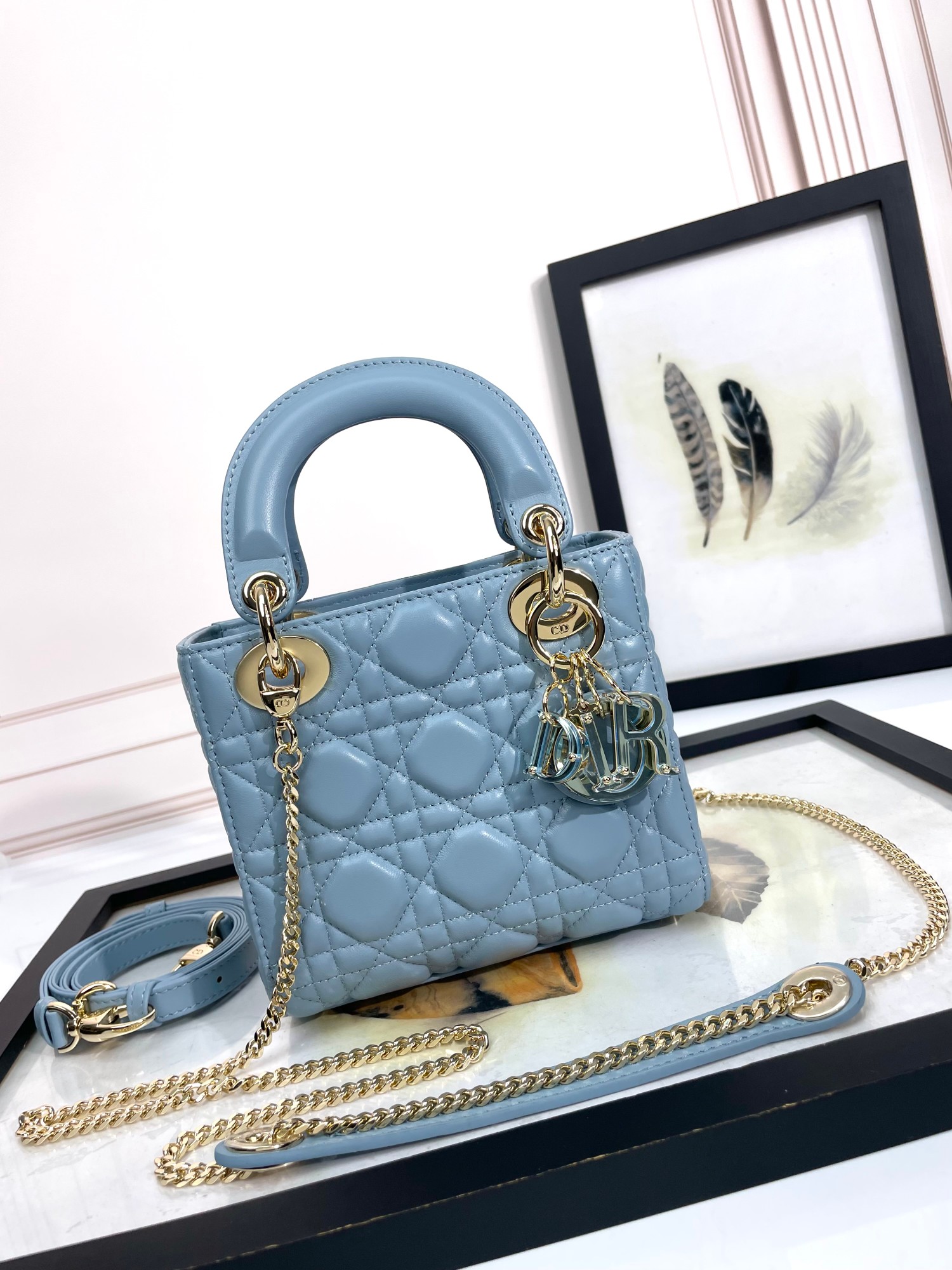 Mini Lady Dior Bag Sky Blue Cannage Lambskin